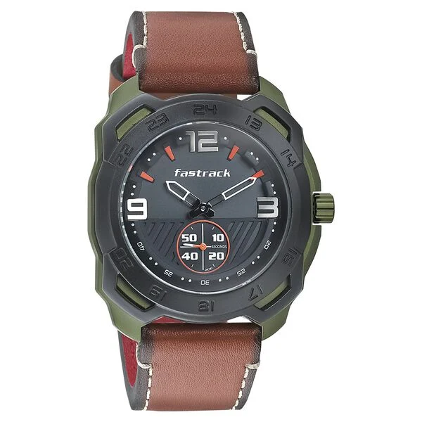 Fastrack All Nighters Quartz Analog Grey Dial Leather Strap Watch