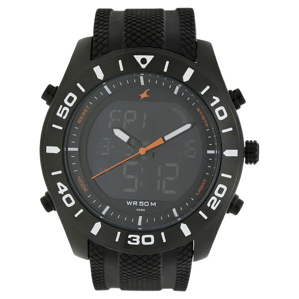 Fastrack Quartz Analog Digital Watch - Black Dial & Silicone Strap for Guys