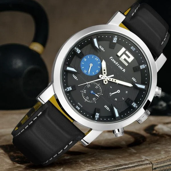 Fastrack Fastfit, Quartz Watch, Black Dial, Leather Strap, Men’s Watch, Multifunction Watch, Stylish Watch, Everyday Wear