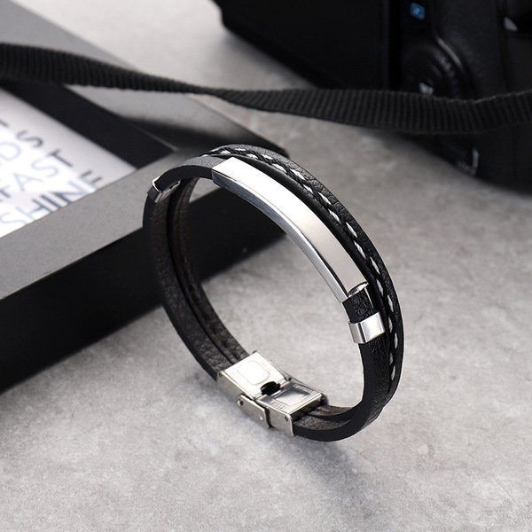 Leather Stainless Steel Punk Couple Bracelet