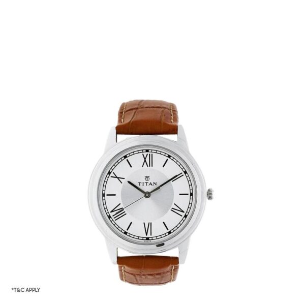 1735sl01-1.jpg Titan Karishma Analog Silver Dial Leather Strap Men's Watch (1735SL01)