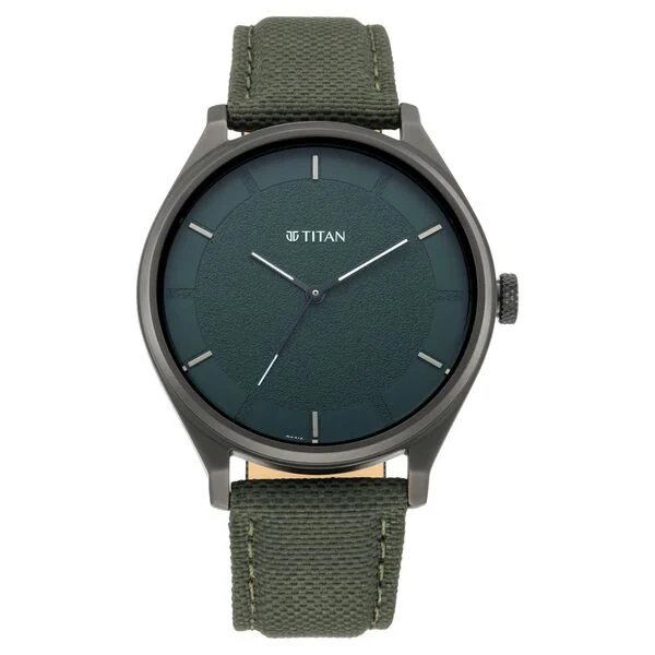 Titan Workwear Green Dial Analog Leather Strap Watch (1802NL02)