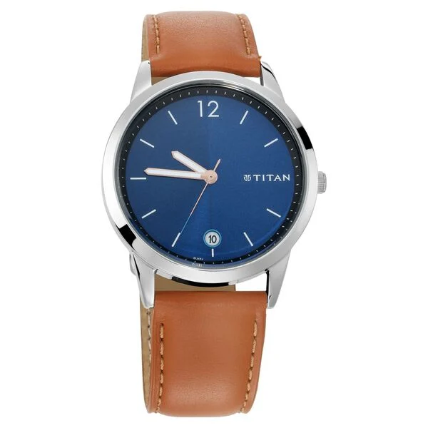 1806SL02_1.webp Titan Workwear Blue Dial Analog Date Leather Strap Watch