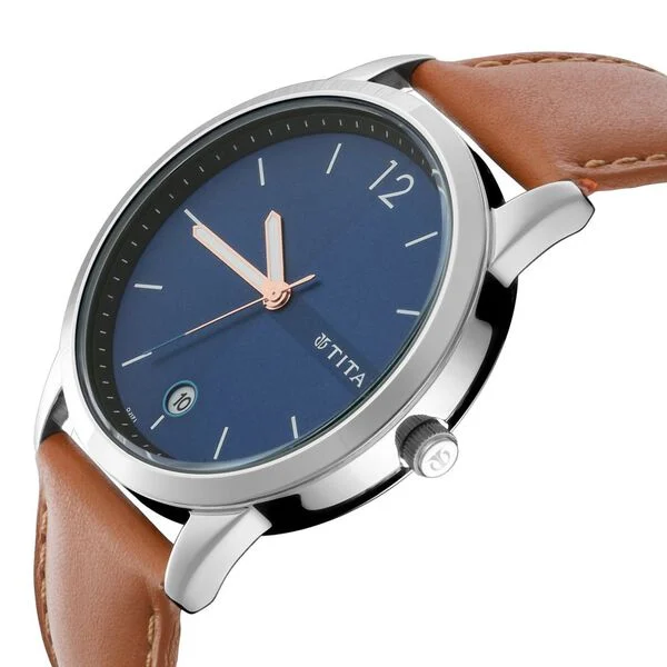 1806SL02_2.webp Titan Workwear Blue Dial Analog Date Leather Strap Watch