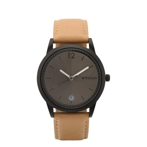 1806nl01-5-6-24-1.jpg Titan Timeless Style Refined Anthracite Dial Leather Strap Men's Watch (1806NL01)