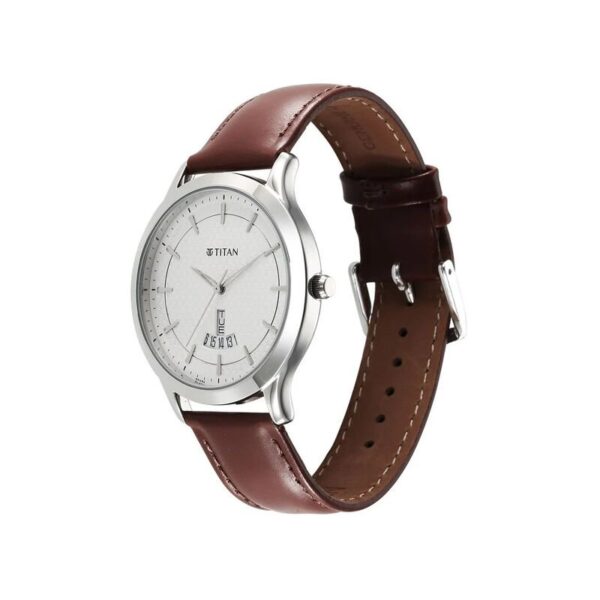 Titan Karishma Quartz Analog Silver Dial Leather Strap Men's Watch (1825SL15)