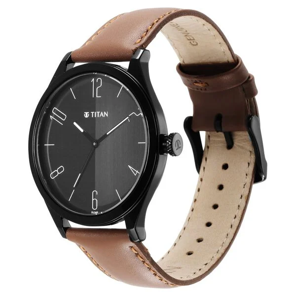 Titan Quartz Analog Black Dial Leather Watch for Men