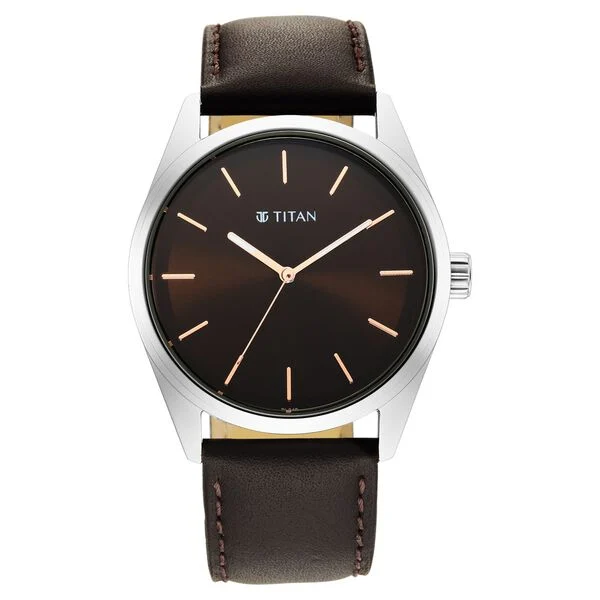 Titan Workwear Brown Dial Analog Leather Strap Watch (1866SL02)