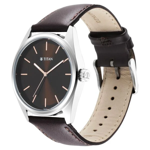 Titan Workwear Brown Dial Analog Leather Strap Watch (1866SL02)
