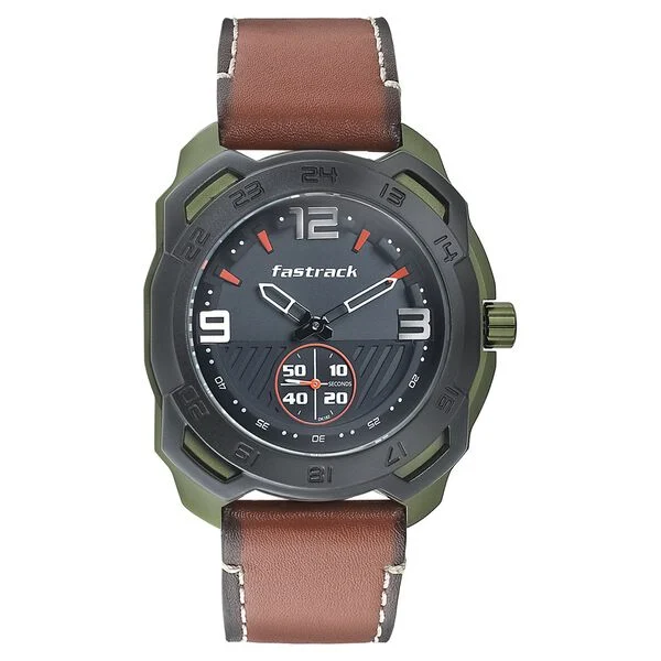 Fastrack All Nighters Quartz Analog Grey Dial Leather Strap Watch