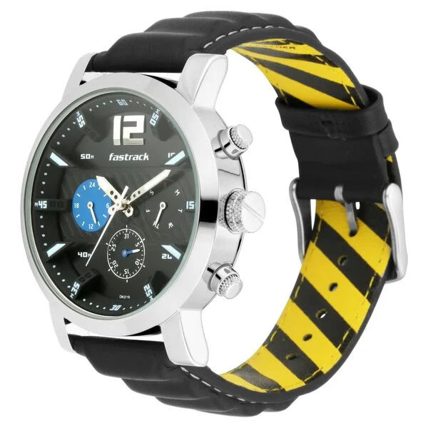 Fastrack Fastfit, Quartz Watch, Black Dial, Leather Strap, Men’s Watch, Multifunction Watch, Stylish Watch, Everyday Wear