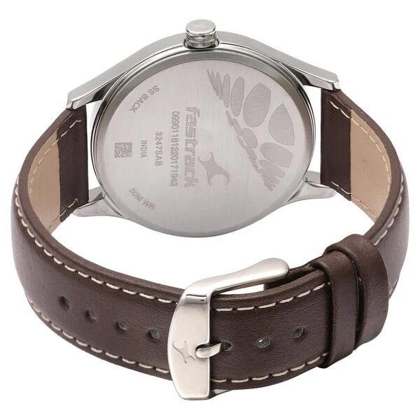 3247SL01_5.webp Fastrack Bare Basics Quartz Analog Brown Dial Leather Strap Watch for Guys