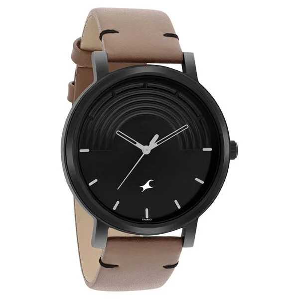 Fastrack Crush Quartz Analog Black Dial Leather Strap Watch for Guys