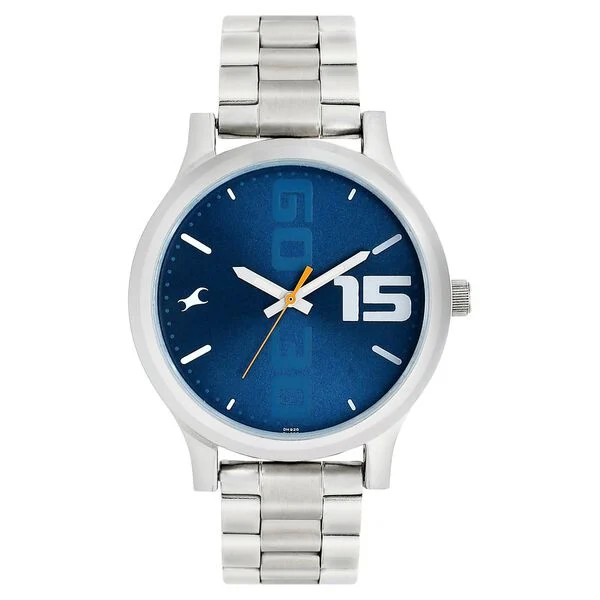 38051SM05_1.webp Fastrack Bold Quartz Analog Blue Dial Stainless Steel Strap Watch for Guys