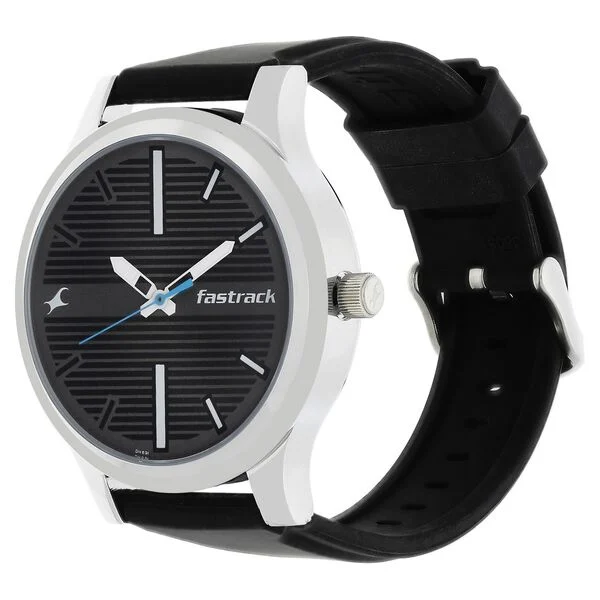 Stylish Fastrack Quartz Analog Grey Dial Watch with Silicone Strap for Guys