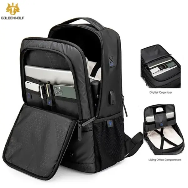 Waterproof business backpack USB charge_Black
