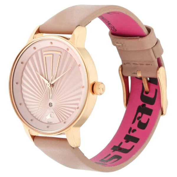 6206WL02_4.webp Fastrack Ruffles Quartz Analog with Date Grey Dial Leather Strap Watch for Girls