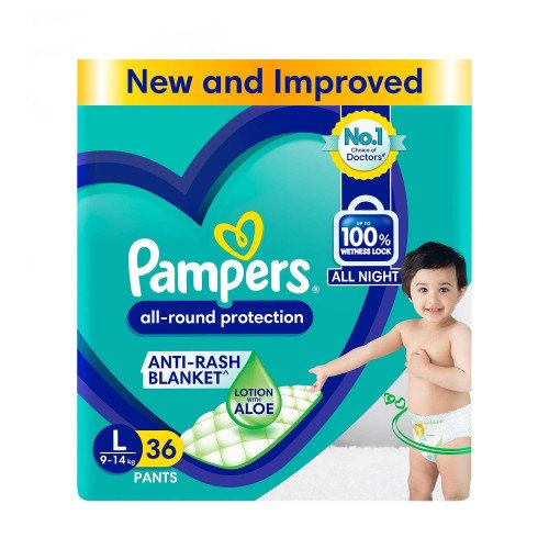 71KZAQVRtxL-500x500-1.jpg Pampers All Round Protection Pants – Large 9-14kg, 36 Pcs | Made in India