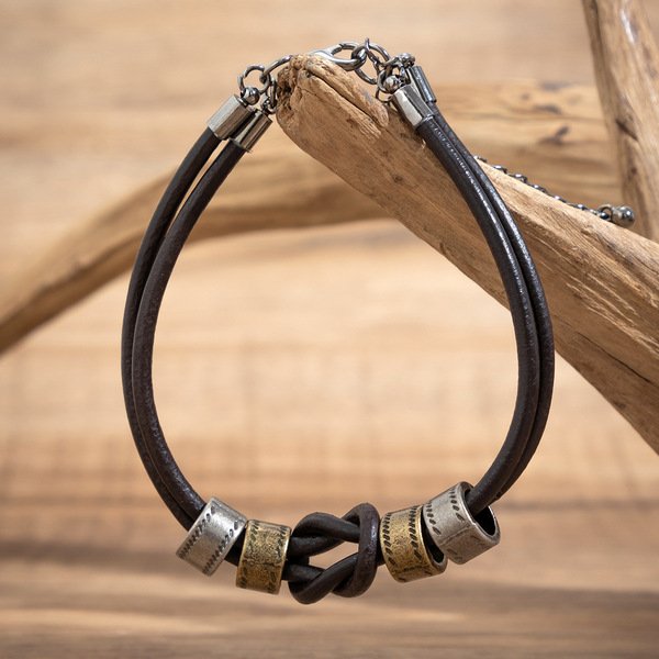 Men’s Retro Knotted Leather Ring Bracelet