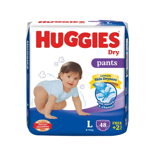 huggies-large-500x500-1.png Huggies Dry Large Pant Diaper (9-14Kg) – 50 Pcs | Ultra Soft & Leak Protection | Malaysia