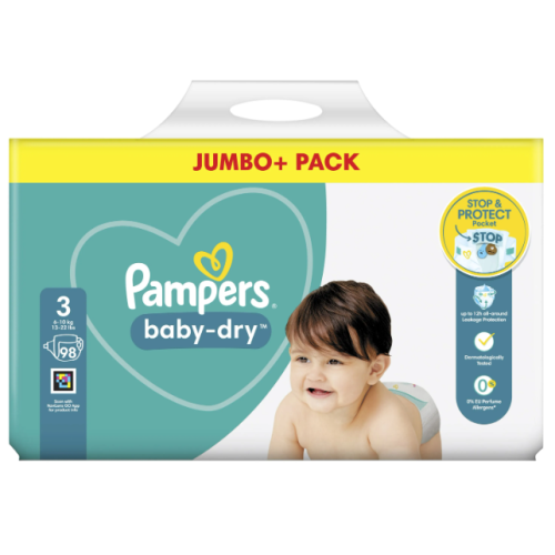 pampers-3-500x500-1.png Pampers Baby Dry: Size 3 Belt Diapers for Ultimate Dryness (6-10kg, 98pcs, UK)
