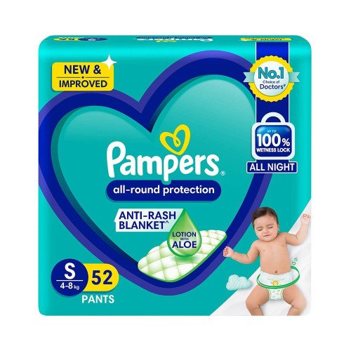 pampers-all-round-protection-pants-diapers-s-4-8-kg-52-pcs-500x500-1.jpeg Pampers All Round Protection Pants – Small 4-8kg, 52 Pcs | Made in India